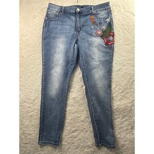 Twentytwo Black Jeans Womens 22R Blue Mid Rise Skinny Embroidered Floral Stretch